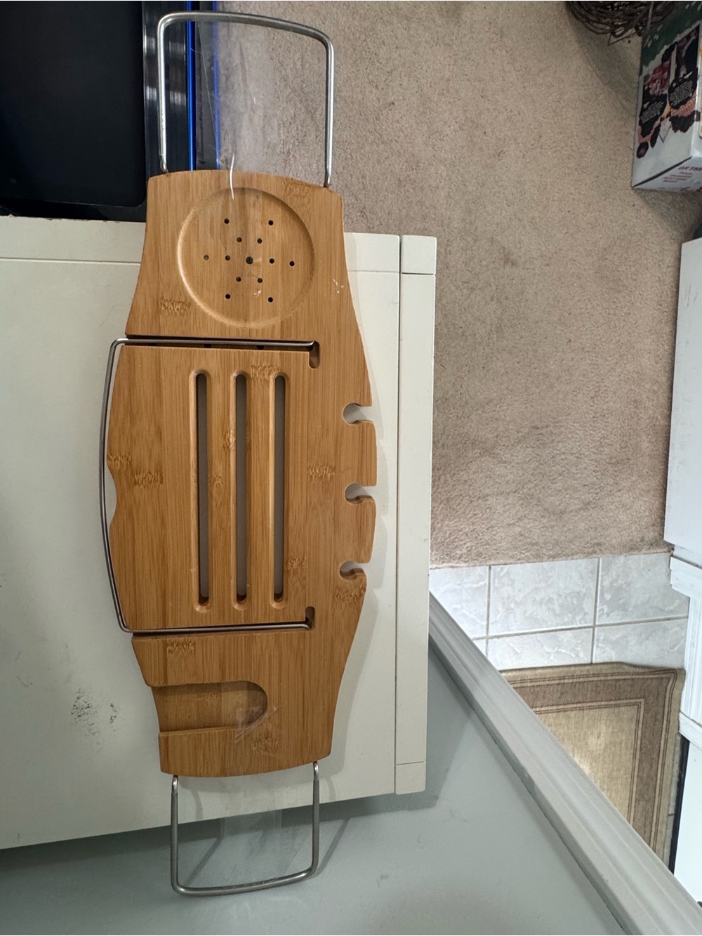 Bamboo Bath Caddy Tray with Wine Glass Slot - Natural Bamboo